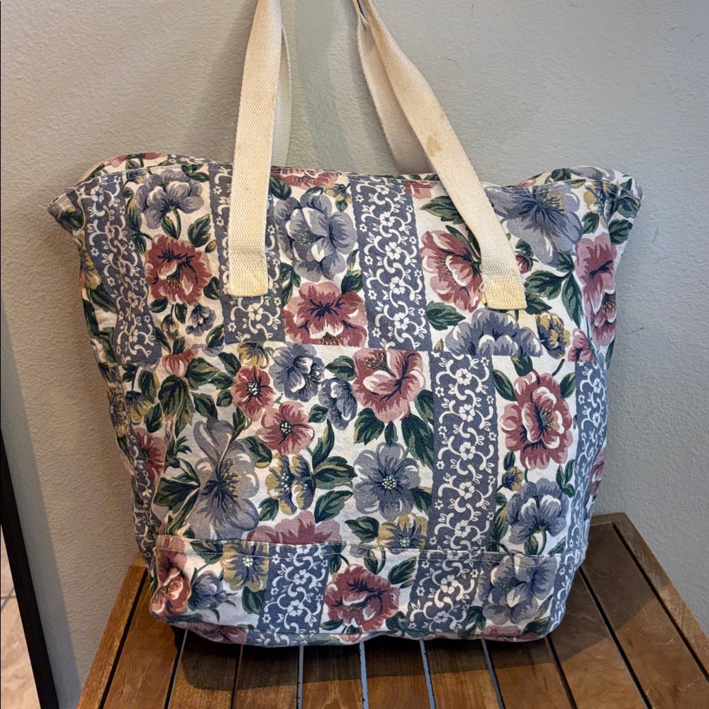 Gitano vintage 1980s Floral Canvas Tote Bag - Picture 6 of 8